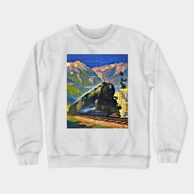 Train & Montana Rockies, Northern Pacific 1920s Gustav Wilhelm Krollmann Crewneck Sweatshirt by rocketshipretro